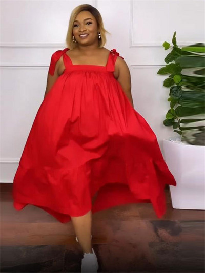 Wmstar suures suuruses kleidid naistele, uued suveriided Slip Bow, suur äär, soliidne elegantne maksikleit, hulgimüük 2023. aasta