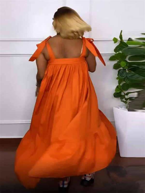 Wmstar suures suuruses kleidid naistele, uued suveriided Slip Bow, suur äär, soliidne elegantne maksikleit, hulgimüük 2023. aasta