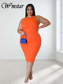 Wmstar Ženska odjeća veće veličine, haljina, ljeto 2023., jednobojni print, rastezljive, elegantne midi haljine, ženske veleprodajne dropshipping