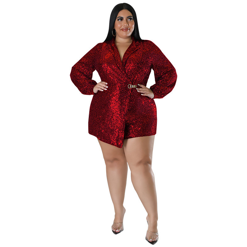 Dzirkstoši vizuļi Ziemassvētku ballītei sieviešu bodijs Seksīgs naktsklubu šorti kombinezons modes garās piedurknes V kakla liela izmēra kombinezoni