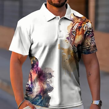 Animal Men Polo 3d Tiger&Lion Printed Ferocious Beast Мъжко облекло Летни ежедневни ризи с къс ръкав Свободни големи ризи Топ за възрастни