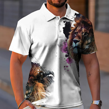 Animal Men Polo 3d Tiger&Lion Printed Ferocious Beast Мъжко облекло Летни ежедневни ризи с къс ръкав Свободни големи ризи Топ за възрастни