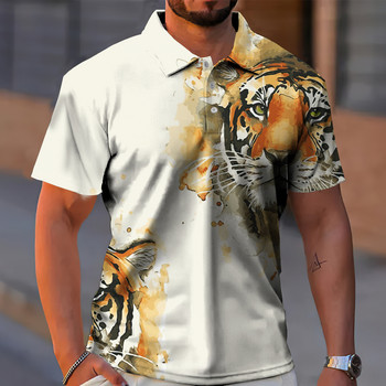 Animal Men Polo 3d Tiger&Lion Printed Ferocious Beast Мъжко облекло Летни ежедневни ризи с къс ръкав Свободни големи ризи Топ за възрастни