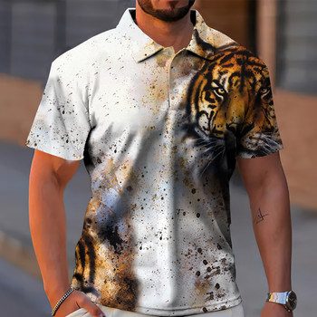 Animal Men Polo 3d Tiger&Lion Printed Ferocious Beast Мъжко облекло Летни ежедневни ризи с къс ръкав Свободни големи ризи Топ за възрастни