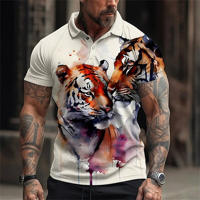 Animal Meeste Polo 3D Tiger&Lion Prindiga Metsik Beast Meesterõivad Suvised vabaaja lühikeste varrukatega avarad särgid Senior Top