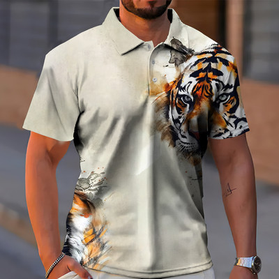 Animal Meeste Polo 3D Tiger&Lion Prindiga Metsik Beast Meesterõivad Suvised vabaaja lühikeste varrukatega avarad särgid Senior Top