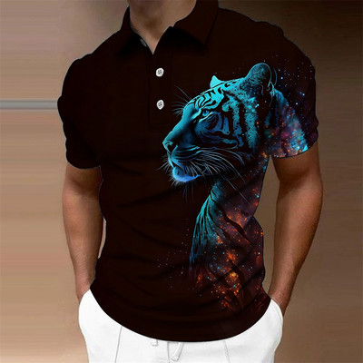 Animal Meeste Polo 3D Tiger&Lion Prindiga Metsik Beast Meesterõivad Suvised vabaaja lühikeste varrukatega avarad särgid Senior Top