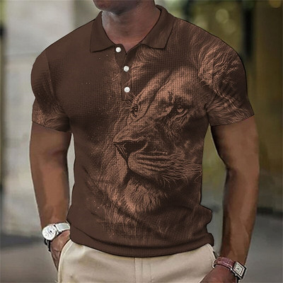 Animal Meeste Polo 3D Tiger&Lion Prindiga Metsik Beast Meesterõivad Suvised vabaaja lühikeste varrukatega avarad särgid Senior Top
