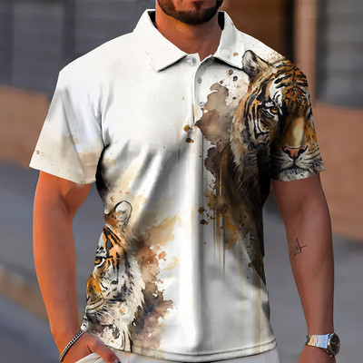Animal Meeste Polo 3D Tiger&Lion Prindiga Metsik Beast Meesterõivad Suvised vabaaja lühikeste varrukatega avarad särgid Senior Top