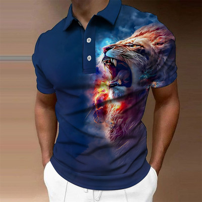 Animal Meeste Polo 3D Tiger&Lion Prindiga Metsik Beast Meesterõivad Suvised vabaaja lühikeste varrukatega avarad särgid Senior Top