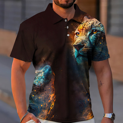 Animal Meeste Polo 3D Tiger&Lion Prindiga Metsik Beast Meesterõivad Suvised vabaaja lühikeste varrukatega avarad särgid Senior Top