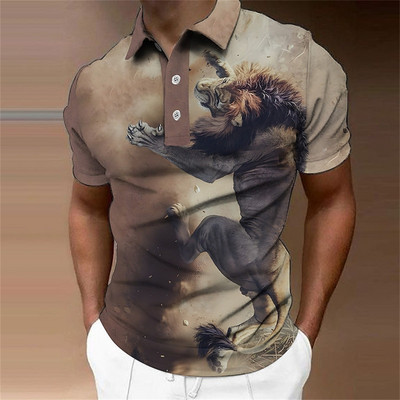 Animal Meeste Polo 3D Tiger&Lion Prindiga Metsik Beast Meesterõivad Suvised vabaaja lühikeste varrukatega avarad särgid Senior Top