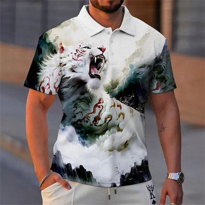 Animal Meeste Polo 3D Tiger&Lion Prindiga Metsik Beast Meesterõivad Suvised vabaaja lühikeste varrukatega avarad särgid Senior Top
