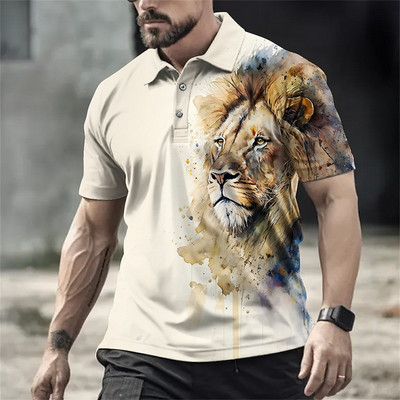 Animal Meeste Polo 3D Tiger&Lion Prindiga Metsik Beast Meesterõivad Suvised vabaaja lühikeste varrukatega avarad särgid Senior Top