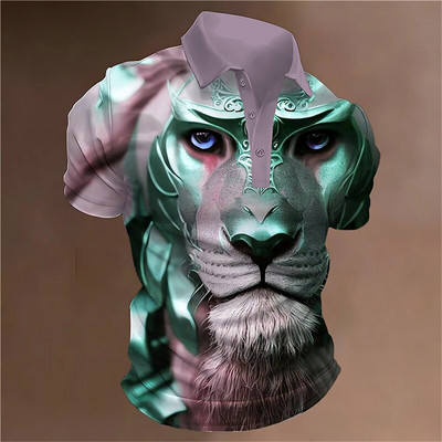 Animal Meeste Polo 3D Tiger&Lion Prindiga Metsik Beast Meesterõivad Suvised vabaaja lühikeste varrukatega avarad särgid Senior Top