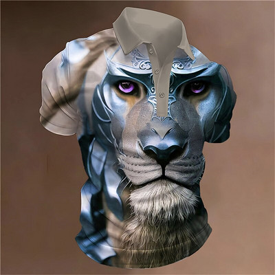 Animal Meeste Polo 3D Tiger&Lion Prindiga Metsik Beast Meesterõivad Suvised vabaaja lühikeste varrukatega avarad särgid Senior Top