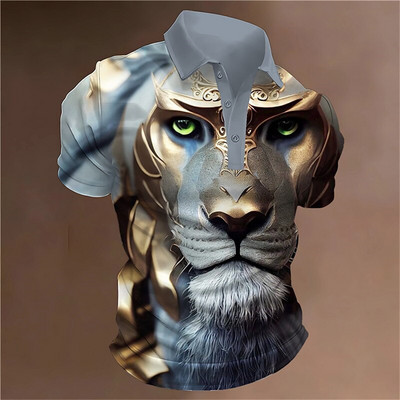 Animal Meeste Polo 3D Tiger&Lion Prindiga Metsik Beast Meesterõivad Suvised vabaaja lühikeste varrukatega avarad särgid Senior Top