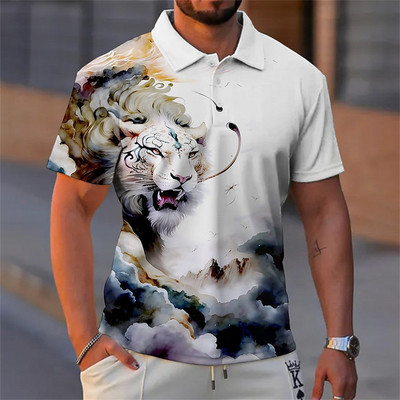 Animal Meeste Polo 3D Tiger&Lion Prindiga Metsik Beast Meesterõivad Suvised vabaaja lühikeste varrukatega avarad särgid Senior Top