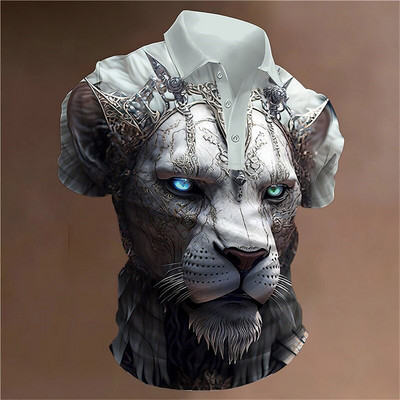 Animal Meeste Polo 3D Tiger&Lion Prindiga Metsik Beast Meesterõivad Suvised vabaaja lühikeste varrukatega avarad särgid Senior Top