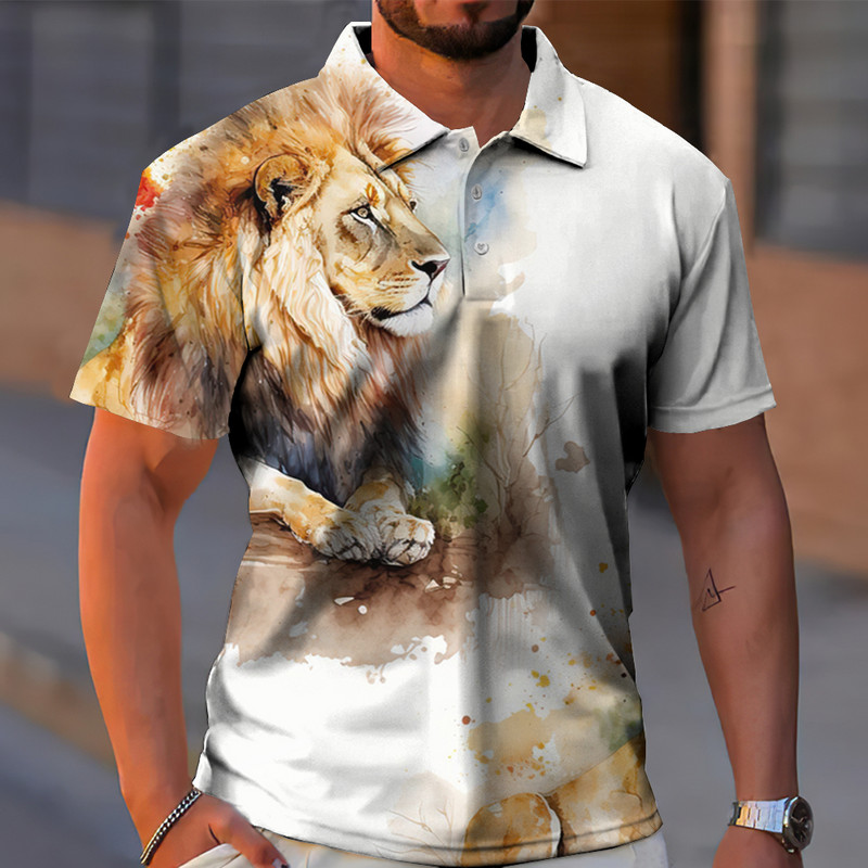 Animal Vīriešu polo 3d Tiger&Lion Printed Ferocious Beast Vīriešu apģērbi Vasaras ikdienas īsām piedurknēm brīvi lielizmēra krekli senioriem