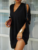 Ženska elegantna večernja haljina s V izrezom Ljetne seksi široke haljine s izdubljenim rukavima Ležerna jednobojna uredska ženska mini haljina Veličina S-5XL