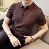 Meeste suvised vabaaja lühikeste varrukatega kvaliteetsed silmkoelised polosärgid/Meeste Slim Fit Ice Silk Plaid vabaaja polosärgid Topid S-3XL