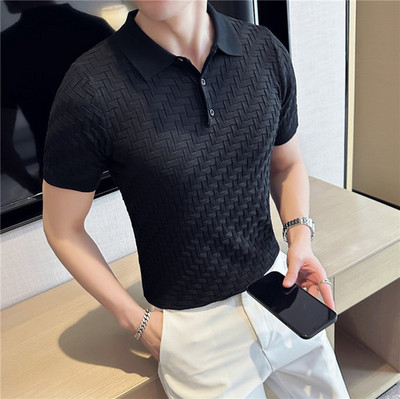 Meeste suvised vabaaja lühikeste varrukatega kvaliteetsed silmkoelised polosärgid/Meeste Slim Fit Ice Silk Plaid vabaaja polosärgid Topid S-3XL