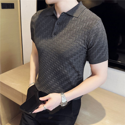 Meeste suvised vabaaja lühikeste varrukatega kvaliteetsed silmkoelised polosärgid/Meeste Slim Fit Ice Silk Plaid vabaaja polosärgid Topid S-3XL
