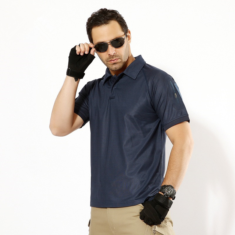 Vīriešu ātri žūstošs vasaras militārais polo krekls elpojošs armijas kaujas taktiskais polo vīriešu tumši zils polo krekli ar īsām piedurknēm vīriešu S-5XL