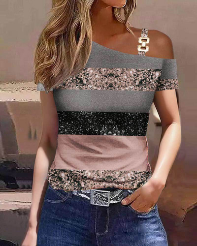 2024 Bluse Para Mujer Femei Vară Dunge Un Umăr Mânecă Scurtă Bluză Casual Topuri Tricou Largi Elegante Doamne Haine
