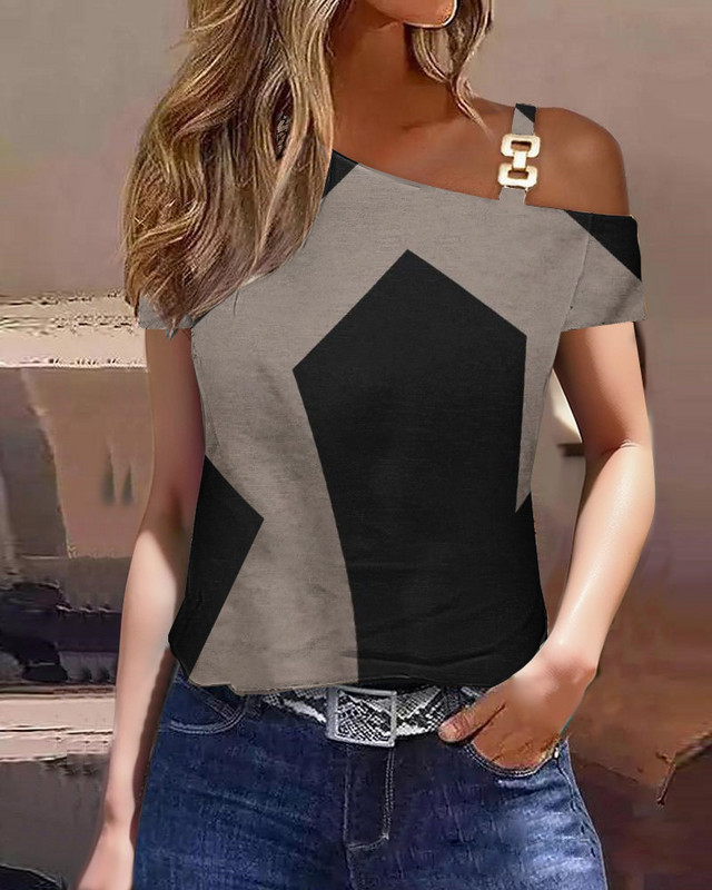 2024 Bluse Para Mujer Femei Vară Dunge Un Umăr Mânecă Scurtă Bluză Casual Topuri Tricou Largi Elegante Doamne Haine