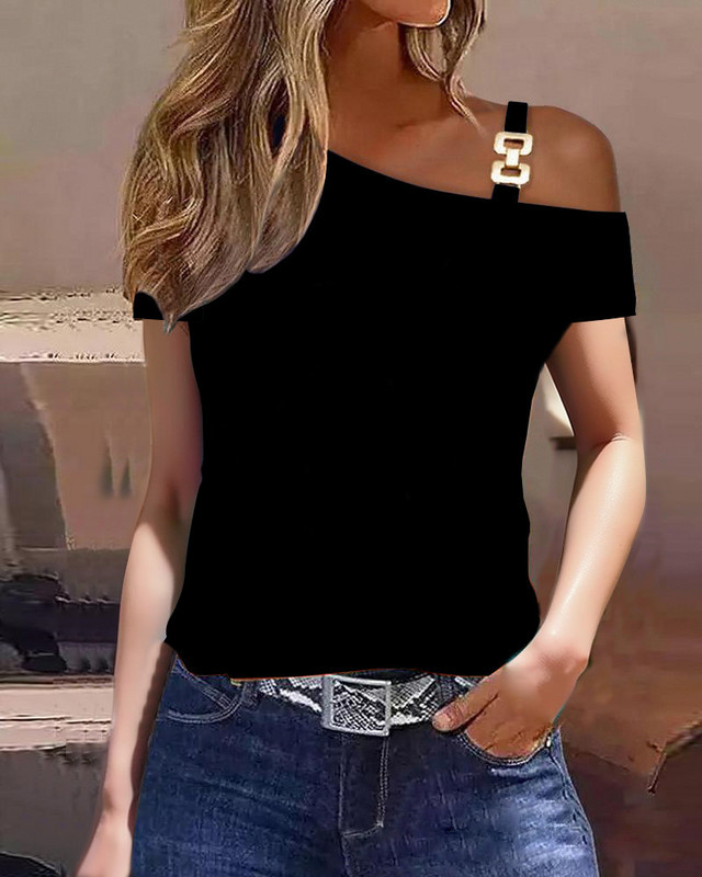 2024 Bluse Para Mujer Femei Vară Dunge Un Umăr Mânecă Scurtă Bluză Casual Topuri Tricou Largi Elegante Doamne Haine