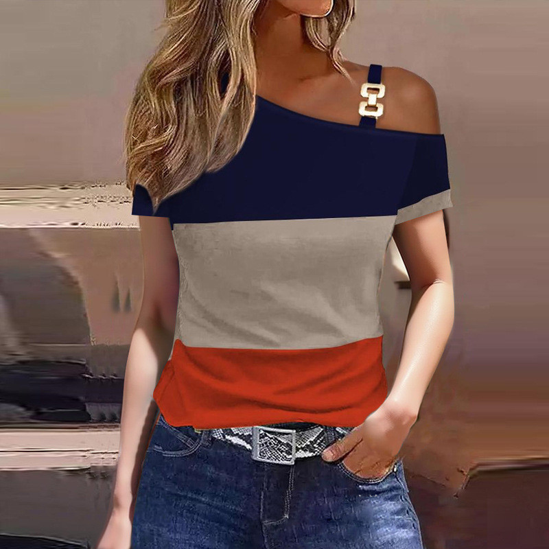 2024 Bluse Para Mujer Femei Vară Dunge Un Umăr Mânecă Scurtă Bluză Casual Topuri Tricou Largi Elegante Doamne Haine