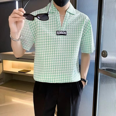 Ljetna majica s V-izrezom Muška trendi polo majica kratkih rukava od ledene svile Polumuška odjeća Ljetna tanka poluizrezana rukava T