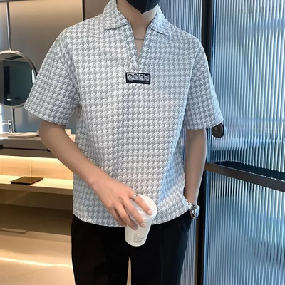 Ljetna majica s V-izrezom Muška trendi polo majica kratkih rukava od ledene svile Polumuška odjeća Ljetna tanka poluizrezana rukava T