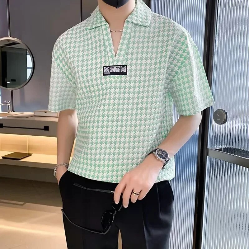 Ljetna majica s V-izrezom Muška trendi polo majica kratkih rukava od ledene svile Polumuška odjeća Ljetna tanka poluizrezana rukava T