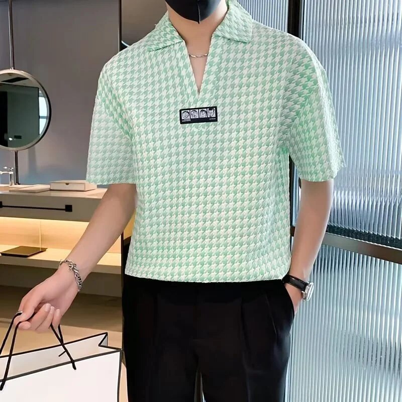 Ljetna majica s V-izrezom Muška trendi polo majica kratkih rukava od ledene svile Polumuška odjeća Ljetna tanka poluizrezana rukava T