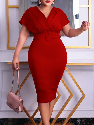 Sieviešu rudens kleita Sieviešu ikdienas liela izmēra slaida biroja kleita Retro eleganta V veida kakla izgriezums ar augstu vidukli ar apdruku ballītes kleita ar īsām piedurknēm