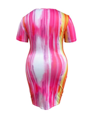 LW Рокли с голям размер V-образно деколте Tie Dye Bodycon Dress Лятна рокля с къс ръкав Дамски рокли НОВО В Модата Лятна рокля за парти на плажен клуб