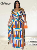 Wmstar Vasaras Plis izmēra kleitu komplekti Divdaļīgs V kakla apdruka ar apdrukātu Crop Top Big Swing Svārki Sexy Suits Slip Hem Vairumtirdzniecība Dropshipping