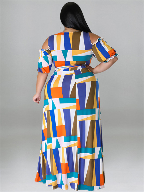 Wmstar Vasaras Plis izmēra kleitu komplekti Divdaļīgs V kakla apdruka ar apdrukātu Crop Top Big Swing Svārki Sexy Suits Slip Hem Vairumtirdzniecība Dropshipping