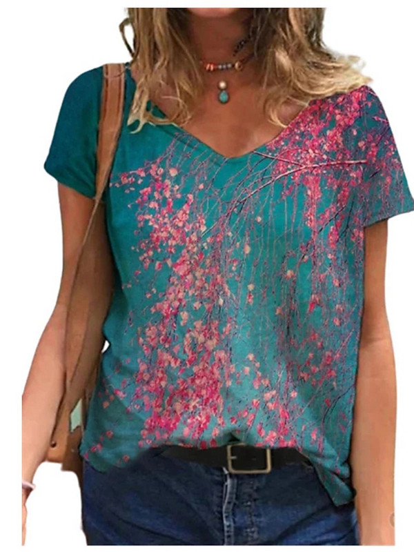 Modna ženska majica kratkih rukava Ljeto Nova ležerna majica s Harajuku printom kratkih rukava Trendovske majice s V-izrezom Ulična široka odjeća velikih veličina