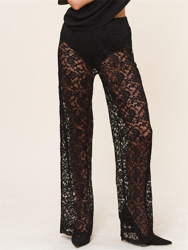 CHRONSTYLE Szexi női hálós, átlátszó csipkenadrágok gótikus magas derékú, széles szárú kiszélesedő nadrágok csengős alsó nadrágok Utcai ruházat 2024