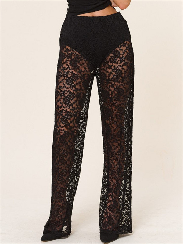 CHRONSTYLE Szexi női hálós, átlátszó csipkenadrágok gótikus magas derékú, széles szárú kiszélesedő nadrágok csengős alsó nadrágok Utcai ruházat 2024