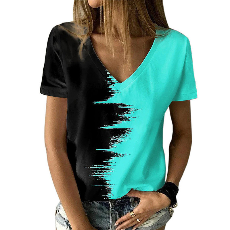 Sieviešu t-krekls ar īsām piedurknēm V veida kakla izgriezuma svītrains apģērbs ar apdruku liela izmēra sievietēm no 2 X līdz 6 Xl vasaras ikdienas elpojošs, izteiksmīgs T-krekls