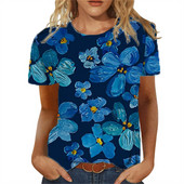 Tricou pentru femei de vară Tricou cu imprimeu 3d Floral Tricouri la modă pentru femei Motiv cu flori Noua estetică Topuri Tricou pentru fete supradimensionat