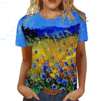 Tricou pentru femei de vară Tricou cu imprimeu 3d Floral Tricouri la modă pentru femei Motiv cu flori Noua estetică Topuri Tricou pentru fete supradimensionat