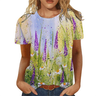 Tricou pentru femei de vară Tricou cu imprimeu 3d Floral Tricouri la modă pentru femei Motiv cu flori Noua estetică Topuri Tricou pentru fete supradimensionat