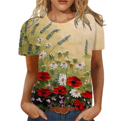Tricou pentru femei de vară Tricou cu imprimeu 3d Floral Tricouri la modă pentru femei Motiv cu flori Noua estetică Topuri Tricou pentru fete supradimensionat