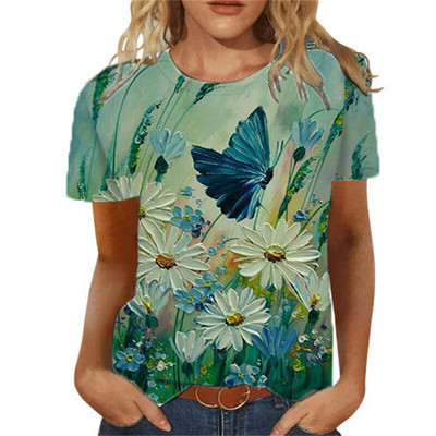 Tricou pentru femei de vară Tricou cu imprimeu 3d Floral Tricouri la modă pentru femei Motiv cu flori Noua estetică Topuri Tricou pentru fete supradimensionat